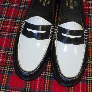 new 7.5 GH Bass Wejuns leather penny loafers slip-on black white Whitney flats
